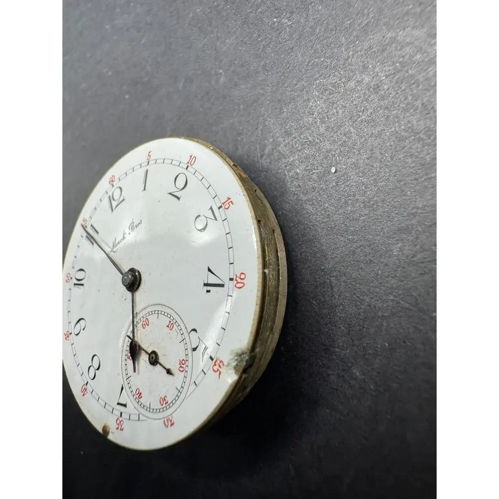 Antique Marck Bros Pocket Watch Movement White Dial 29mm For Parts/Repair
